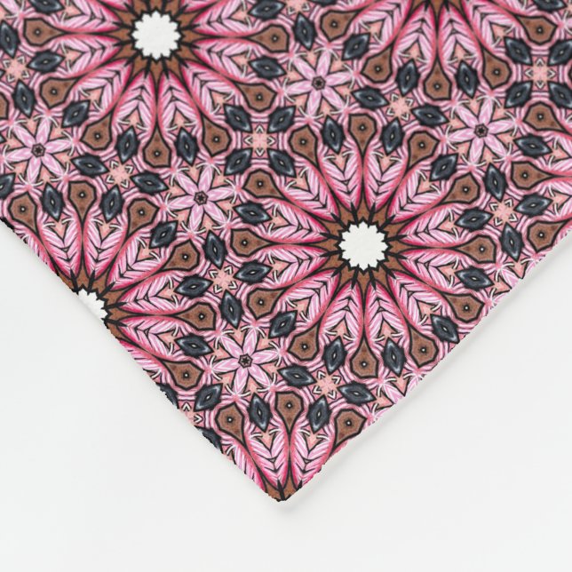 Stitched Pink Feather Boho  Fleece Blanket (Corner)