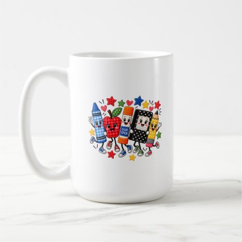 Stitched School Supplies Friends Cartoon Coffee Mug
