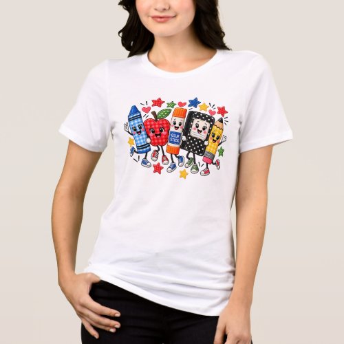 Stitched School Supplies Friends Cartoon Tri-Blend Shirt