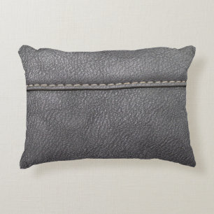 Stitched Sophistication: Black Leather Luxury Accent Pillow