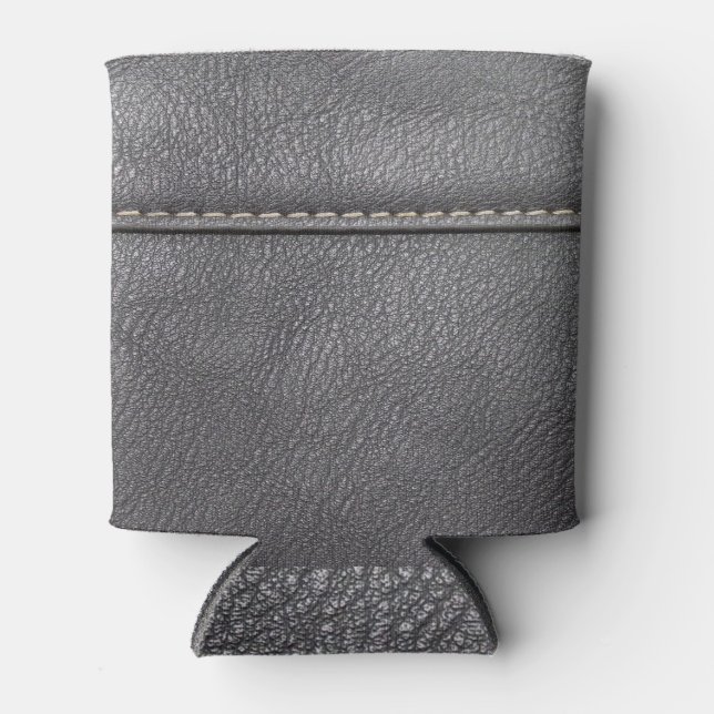 Stitched Sophistication: Black Leather Luxury Can Cooler (Front)