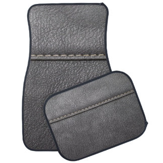 Stitched Sophistication: Black Leather Luxury Car Floor Mat