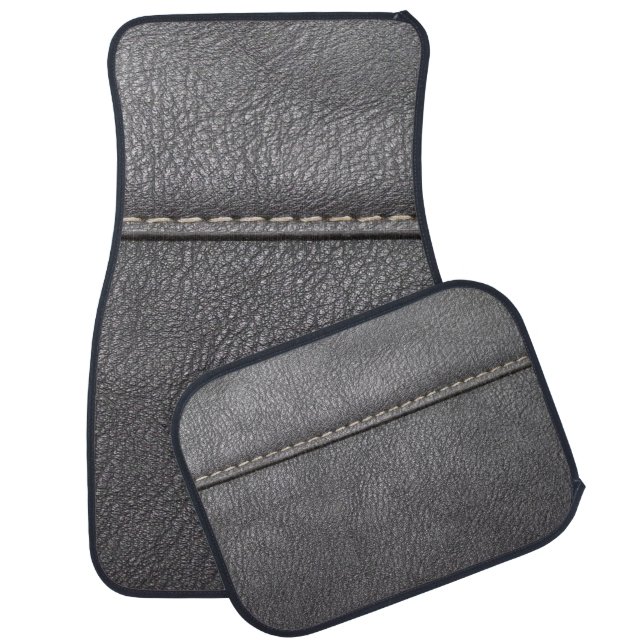 Stitched Sophistication: Black Leather Luxury Car Floor Mat (Set)