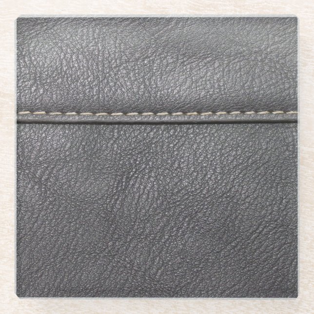 Stitched Sophistication: Black Leather Luxury Glass Coaster (Front)
