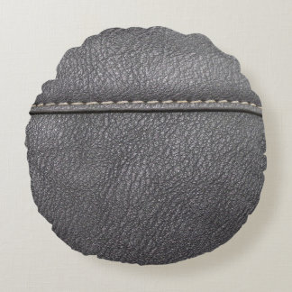 Stitched Sophistication: Black Leather Luxury Round Pillow