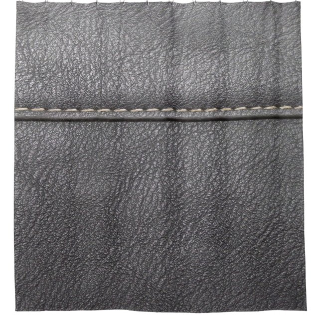 Stitched Sophistication: Black Leather Luxury Shower Curtain (Front)