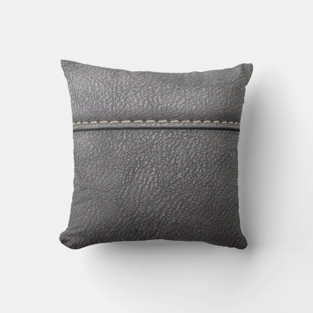 Stitched Sophistication: Black Leather Luxury Throw Pillow (Front)