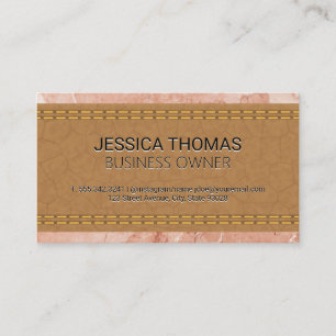 Stitched Tan Leather Marble Business Card