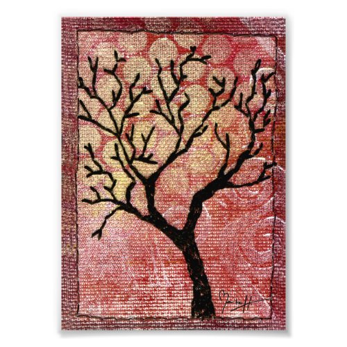 Stitched Tree on Painted Canvas - Red Photo Print