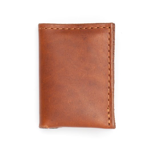 Stitched Walnut Brown Leather Slim Wallet  (Folded)