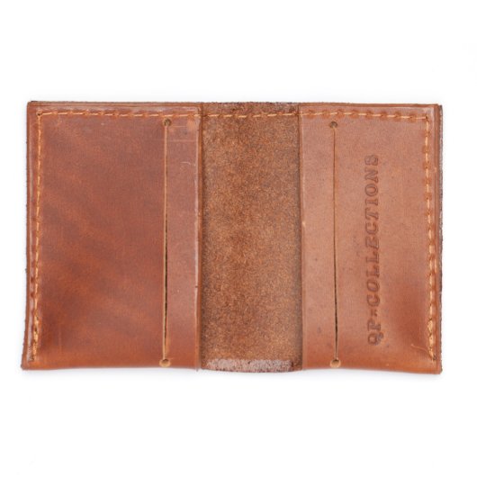 Stitched Walnut Brown Leather Slim Wallet (Open (Empty))