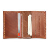 Stitched Walnut Brown Leather Slim Wallet (Open (Filled))