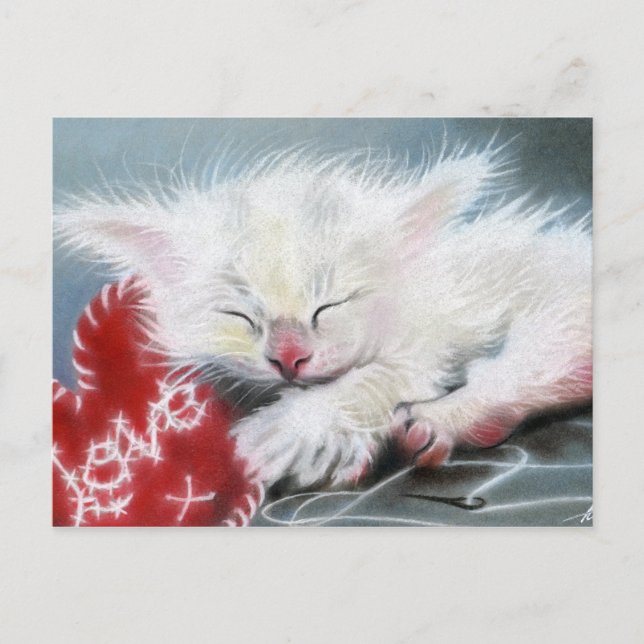 Stitched with Love white kitten heart Postcard (Front)