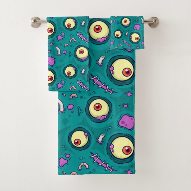 Stitches The One Eye Monster Pattern Bath Towel Set (Insitu)
