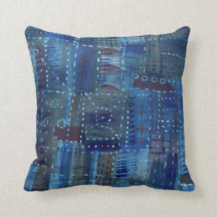 Stitching Patchwork Blue Indigo Sashiko Boro Art Throw Pillow