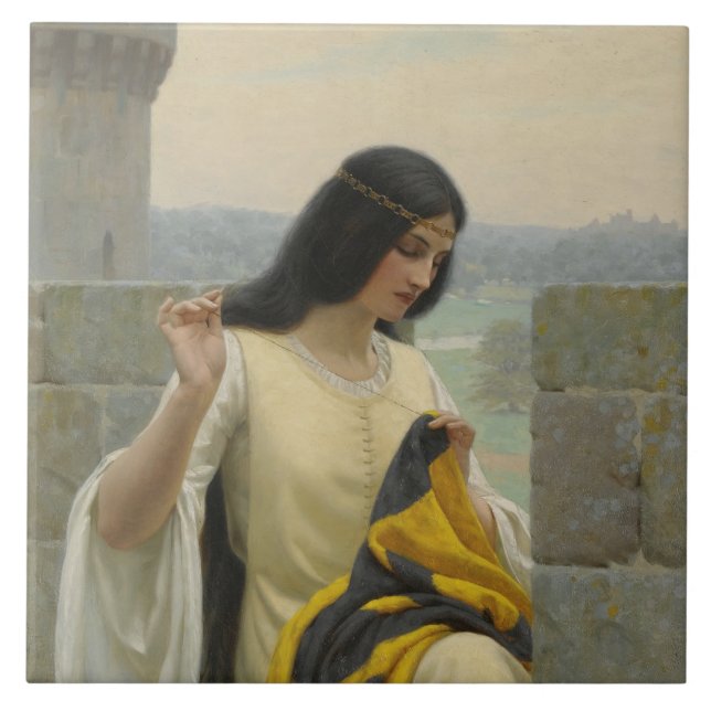 Stitching the Standard Flag (Medieval Woman) Ceramic Tile (Front)