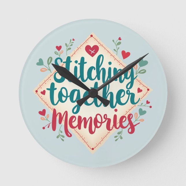 Stitching Together Memories Embroidery Art Round Clock (Front)