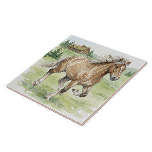 Stjarna Icelandic Horse Galloping in meadow Ceramic Tile