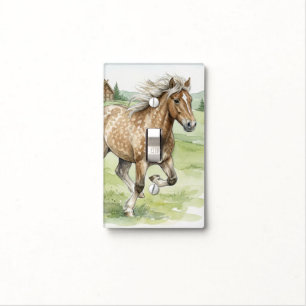 Stjarna Icelandic Horse Galloping in meadow Light Switch Cover