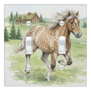 Stjarna Icelandic Horse Galloping in meadow Light Switch Cover