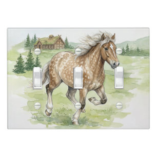 Stjarna Icelandic Horse Galloping in meadow Light Switch Cover