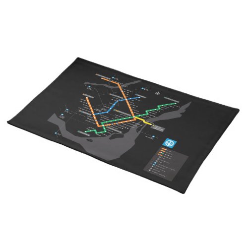 STM Montreal Metro Subway Map Black Background HD Cloth Placemat