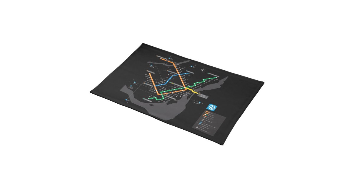STM Montreal Metro Subway Map Black Background HD Cloth Placemat Zazzle