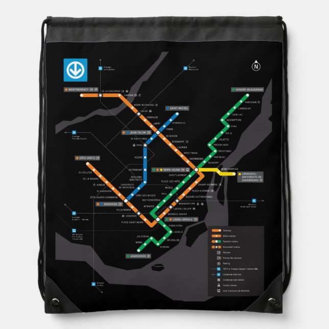 STM Montreal Metro Subway Map Black Background HD Drawstring Bag (Front)