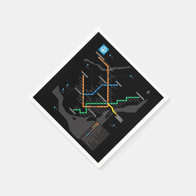 STM Montreal Metro Subway Map Black Background HD Napkins (Corner)
