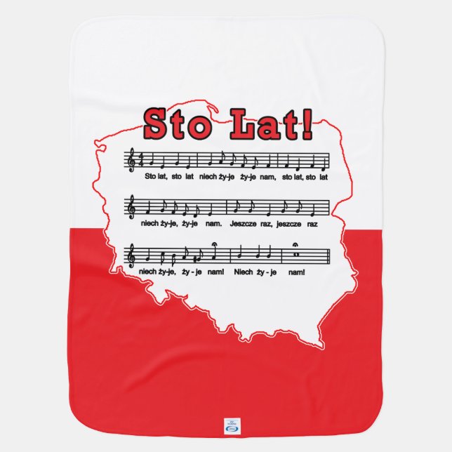 Sto Lat! Song Polish Map Baby Blanket (Back)