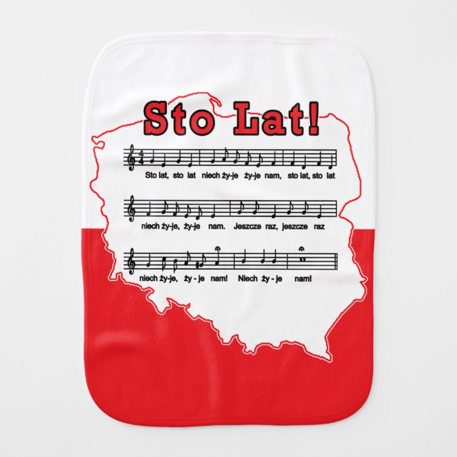Sto Lat! Song Polish Map Baby Burp Cloth (Front)