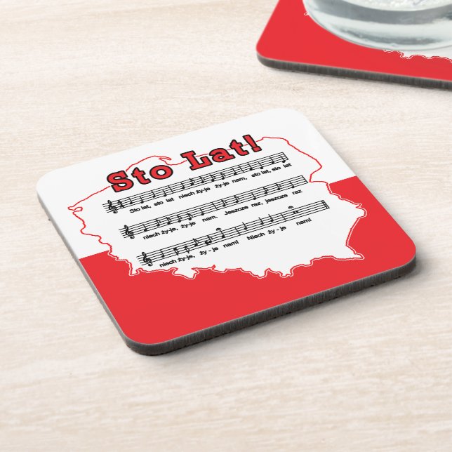 Sto Lat! Song Polish Map Beverage Coaster (Left Side)