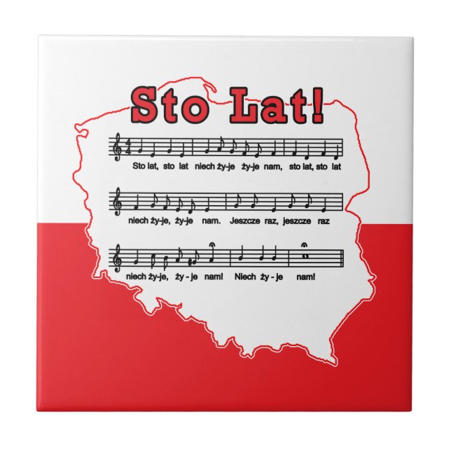 Sto Lat! Song Polish Map Ceramic Tile (Front)