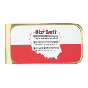 Sto Lat! Song Polish Map Gold Finish Money Clip
