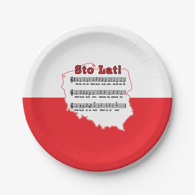 Sto Lat! Song Polish Map Paper Plates (Front)