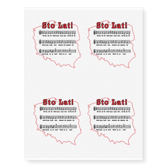 Sto Lat! Song Polish Map Temporary Tattoos (Front)