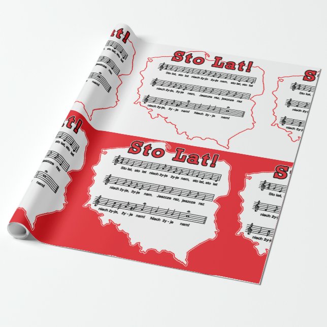 Sto Lat! Song Polish Map Wrapping Paper (Unrolled)