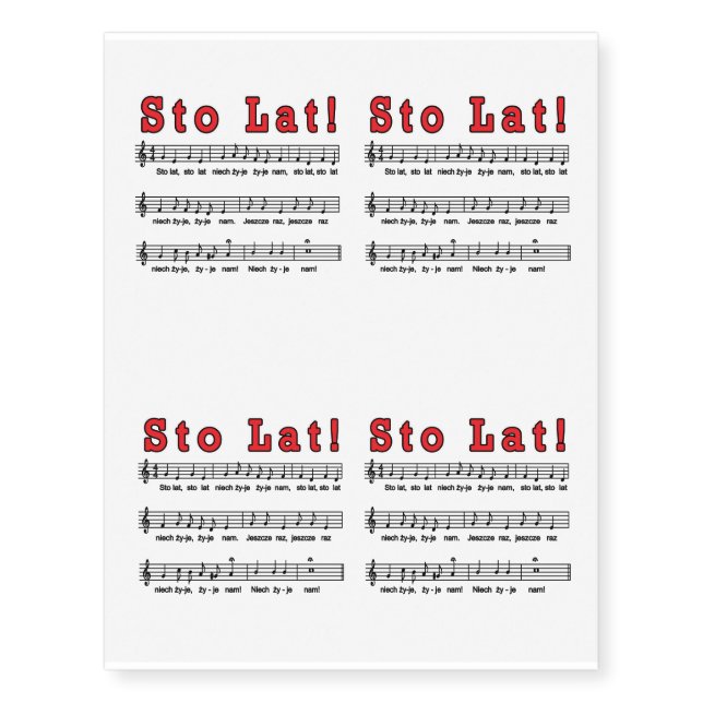 Sto Lat! Song Temporary Tattoos (Front)