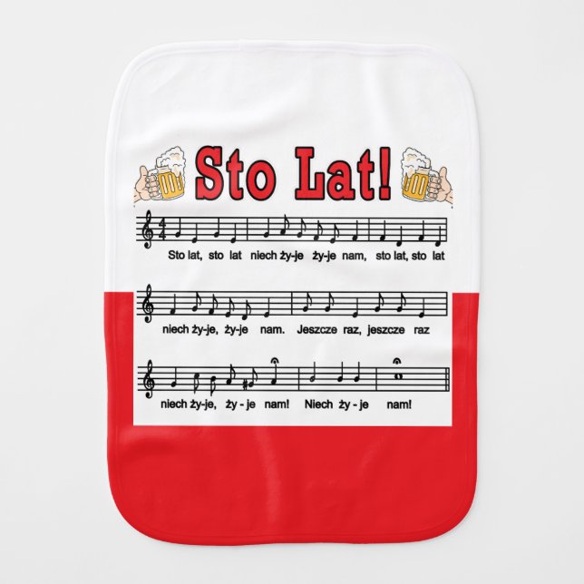 Sto Lat! Song With Beer Mugs Baby Burp Cloth (Front)