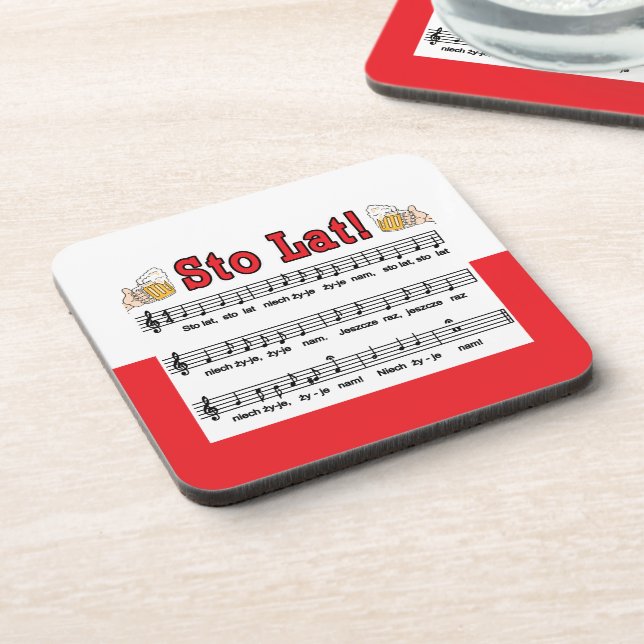 Sto Lat! Song With Beer Mugs Beverage Coaster (Left Side)