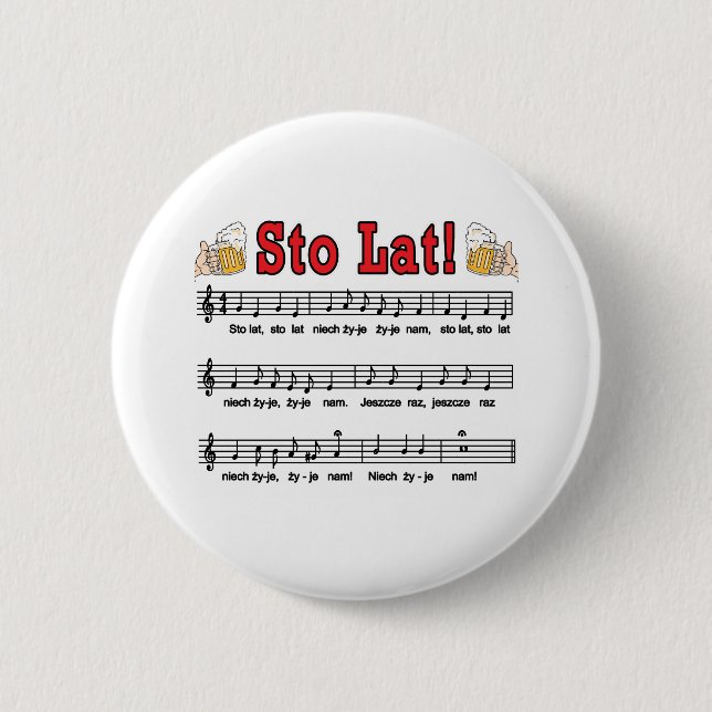 Sto Lat! Song With Beer Mugs Button (Front)