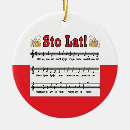 Sto Lat Song With Beer Mugs Ceramic Ornament