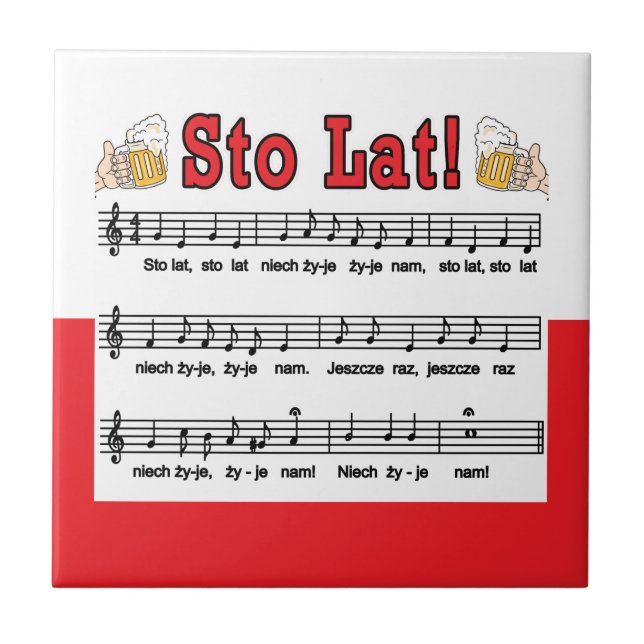 Sto Lat! Song With Beer Mugs Ceramic Tile (Front)