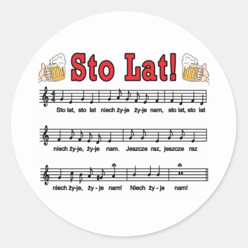 Sto Lat Song With Beer Mugs Classic Round Sticker