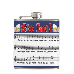 Sto Lat! Song With Beer Mugs Flask