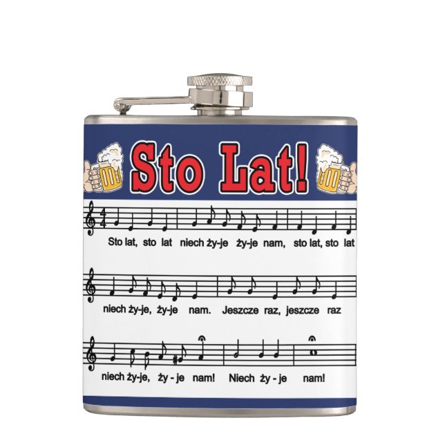 Sto Lat! Song With Beer Mugs Flask (Front)
