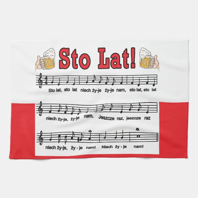 Sto Lat! Song With Beer Mugs Kitchen Towel (Horizontal)