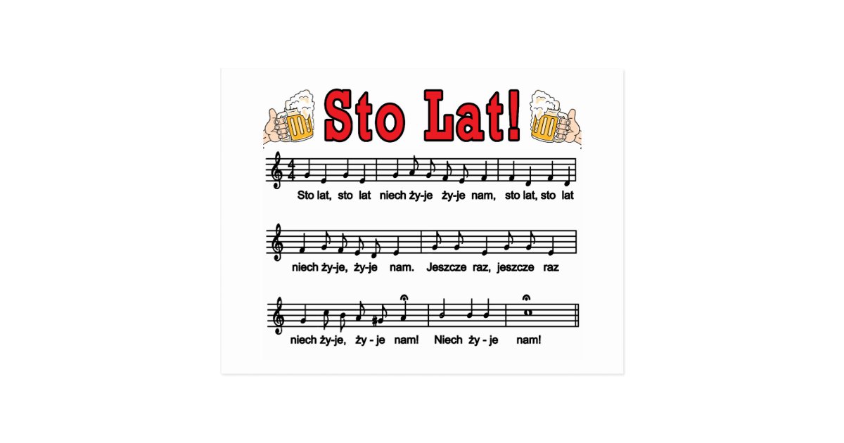 Sto Lat! Song With Beer Mugs Postcard
