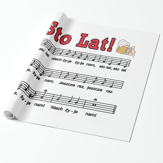 Sto Lat! Song With Beer Mugs Wrapping Paper (Unrolled)