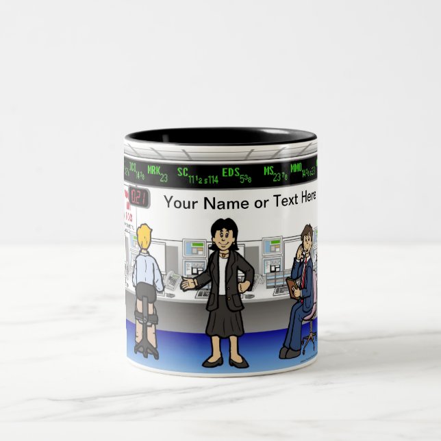 Stock Broker - Female Cartoon by PrintedPerfection Two-Tone Coffee Mug (Center)